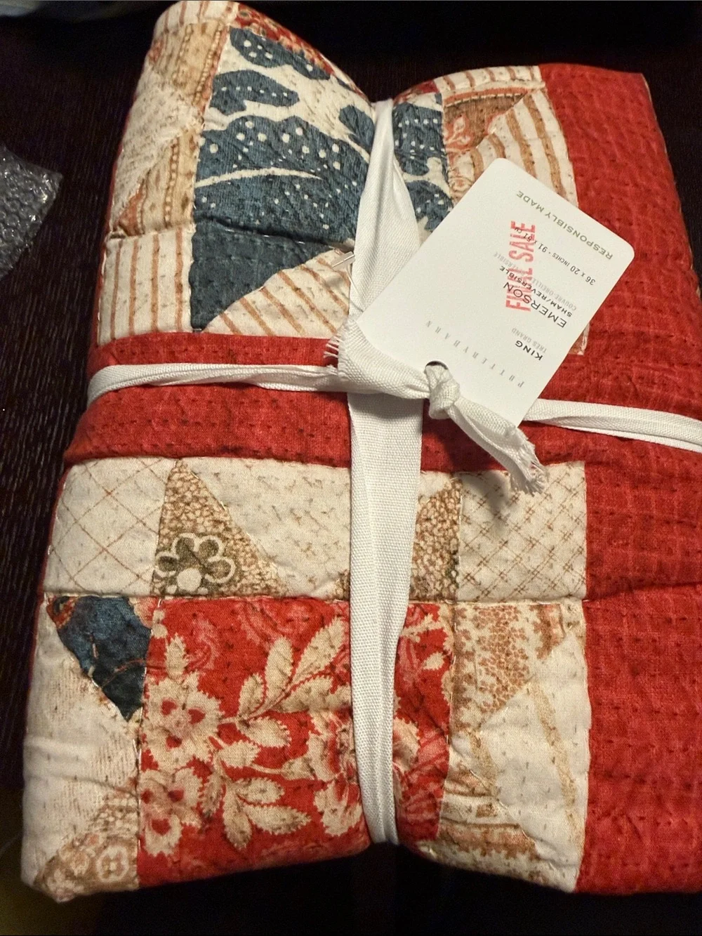 Pottery Barn Emerson Patchwork Quilted King Sham Red/Multi Cotton 36” x 20”